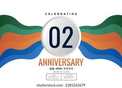 02 years anniversary celebration logo template isolated on white background abstract colorful ribbon vector design