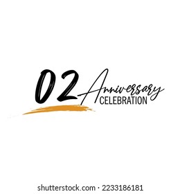 02 Years Anniversary Celebration Vector Template, Black Lettering Numbers with brush drawing hand drawn sketch, number logo design vector illustration