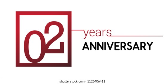 02 years anniversary design logotype with red color in square isolated on white background for anniversary celebration 
