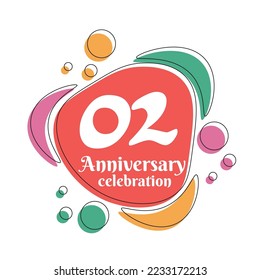 02 years anniversary design template. Abstract vector template illustration.