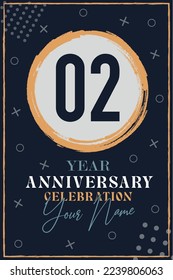 
02 years anniversary invitation card. celebration template  modern design elements  dark blue background - vector illustration