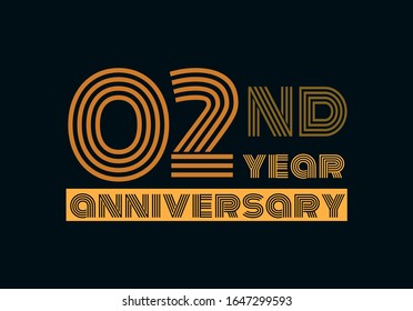 02 years anniversary line style gold color with the gray background 