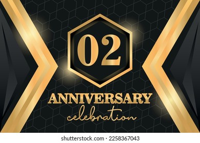 02 Years Anniversary Logo Golden Colored  vector design for greeting