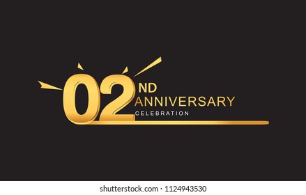 02 years anniversary logotype with single line golden and golden confetti for anniversary celebration
