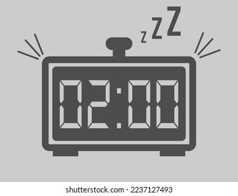 02:00 hours digital alarm clock. Vector with alarm clock marking time. Design for telling time with sleep icon