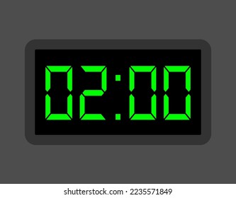 reloj digital de 02:00 horas. Diseño de reloj de alarma para el horario. Icono de temporizador con números digitales para citas y negocios