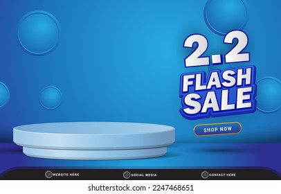 02.02 flash sale template banner with blank space 3d podium for product sale with abstract gradient blue background design