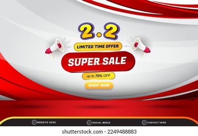 02.02 limited super sale discount template banner with blank space for product sale with abstract gradient red and white background design