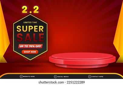 02.02 limited super sale template banner with blank space 3d podium for product sale with abstract gradient red background design