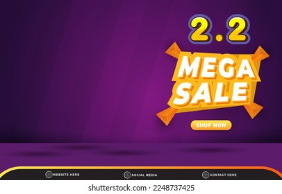 02.02 mega sale discount template banner with blank space for product sale with abstract gradient blue and purple background design