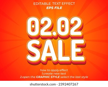 02.02 sale text effect, font editable, typography, 3d text. vector template