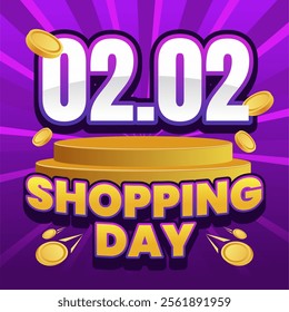 02.02 Shopping Day Promotion with Vibrant Purple and Gold Theme