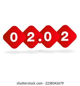 02.02 White numbers in a red square sign on a white background, promotion date 2 month 2