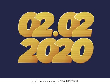 02.02.2020, 2 February 2020 banner. Golden luxury numbers. Gold Festive Numbers Design.