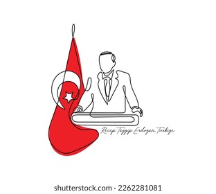 02-15-2023: EPS file of Vector art. Line art vector of Turkiye president Recep Tayyip Erdogan.  