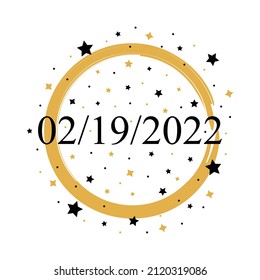02-19-2022 American Date Vector mit Gold und Schwarzen Sternen