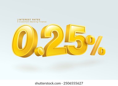 0.25 percent loan interest rate or deposit, investment banking, home loan, 3d number 0.25 percent or special offer isolated on white background, vector illustration file template.