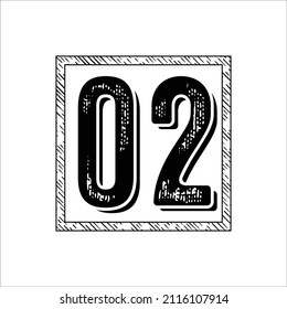02,Classic Vintage Sport Jersey Number, Uniform numbers in black as fat fonts, number. For American football, baseball or basketball and ice Hockey.