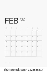 02-FEBRUARY - Diary Planner 2020. Calendar 2020 Modern and Clean Typography Design 13 Pages with + Cover.