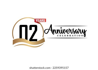 02ª celebración del aniversario logo diseño vectorial con color dorado negro y rojo sobre fondo blanco tipografía de color negro lindo   