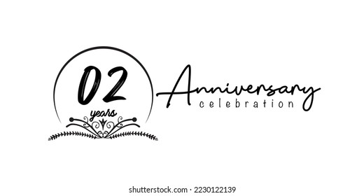 02nd  anniversary flat black color logotype style with hand lettering on white background
