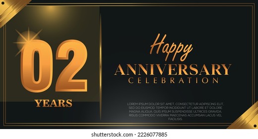  02nd anniversary logo with confetti golden colored isolated on black background, vector design for greeting card and invitation card