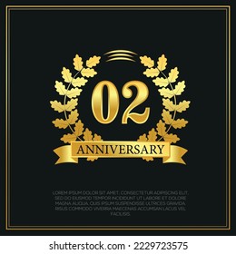 02nd Year anniversary celebration background.  Golden numbers with gold ribbon, vector design.
