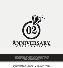 02nd year anniversary celebration logo with black color wedding ring vector abstract illustration design