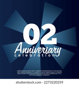 02nd year anniversary celebration vector template design illustration with white text elegant blue shiny background.	