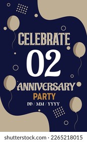 02nd years anniversary design for greeting invitation with balloon elegant design template