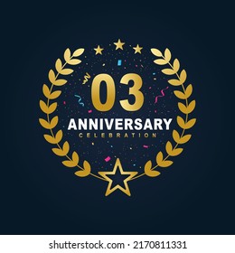 03 Anniversary celebration design, luxurious golden color 03 years Anniversary design