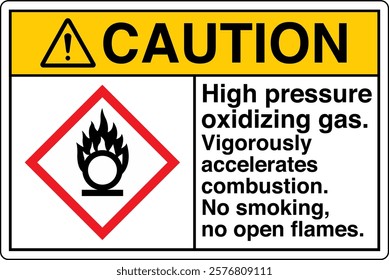 03 ANSI Z535 GHS Chemicals Label Caution High Pressure Oxidizing Gas Vigorously Accelerates Combustion No Smoking No Open Flames Horizontal White.
