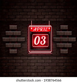 03 April calendar icon, vector illustration, on Bricks background