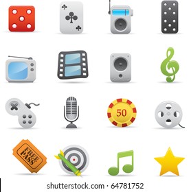 03 Entertainment Icons Professional vector set for your website, application, or presentation. The graphics can easily be edited color individually and be scaled to any size