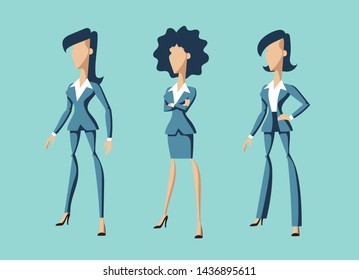 03 Flat cartoon businesswomen characters, blue version. These colorful vector women have modern character design. They will help you complement your presentation, website, ebook or infographic. 