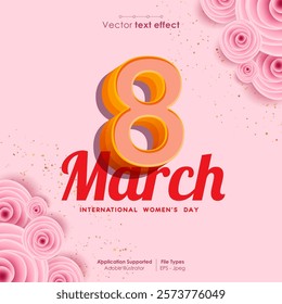 03 Happy women's day 8 march banner with editable number text. Vector illustration for websites, posters, banners and promotional materials