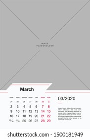 03 - MARCH 2020 Wall Calendar Design Template. Company Office Planner A2, A3, A4. Vertical Corporate Calendar 2020. Vector Set.