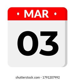 03 March calendar icon, vector illustration