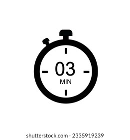 03 minutes timer icon, 03 min digital timer. Clock and watch, timer, countdown.