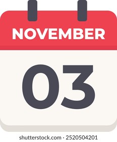 03 November- Daily Calendar Icon in flat design style red and white