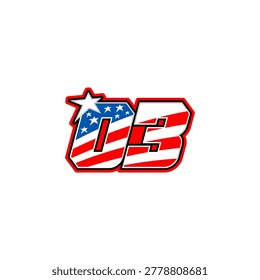 #03 Racing Number with a Dynamic and Eye-Catching Design, The Logo Incorporates the stars and stripes of the American flag. Ideal for motorsport and automotive graphics. Isolated on white background.