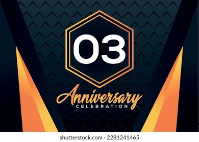 03 year anniversary celebration logo design with elegance double orange line on luxury background