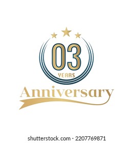 03 Year Anniversary Vector Template Design Illustration. Gold And Blue color design with ribbon