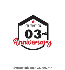 03 years anniversary celebration. Anniversary logo with Hexagon and elegance red and black color isolated on white background, vector design for celebration.
