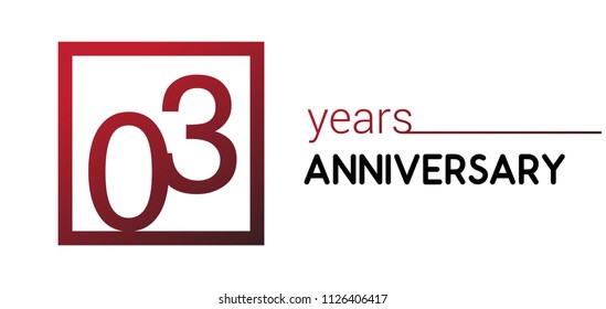 03 years anniversary design logotype with red color in square isolated on white background for anniversary celebration 
