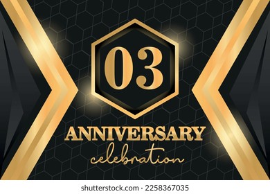03 Years Anniversary Logo Golden Colored  vector design for greeting