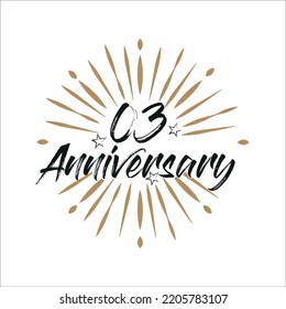03 Jahre Jubiläum Retro-Vektorsymbol isoliert Vorlage. Vintage-Logo 03 Jahre mit Band und Feuerwerk auf weißem Hintergrund
