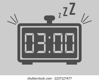 03:00 hours digital alarm clock. Vector with alarm clock marking time. Design for telling time with sleep icon