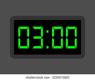 03:00 hours digital clock. Alarm clock design for schedule. Timer icon with digital numbers for appointments and business