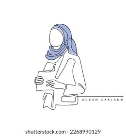 03-01-2023: EPS line art vector of Susan Carland. Empowered muslim woman. Women's day art. Famous women making history. 